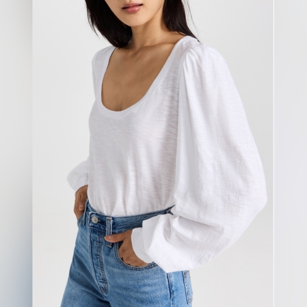 PAIGE Slyvie White Puff Balloon Sleeve Blouse. Sz. L Scandi Girl Boho.